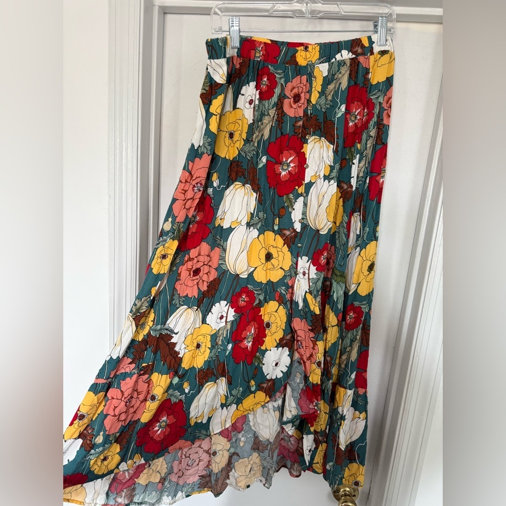 Indigo Rose Floral Printed Midi Skirt